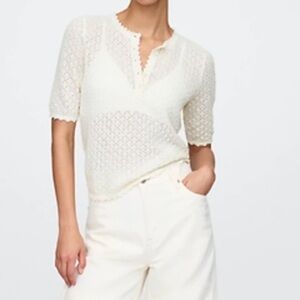 Gap Linen Blend Pointelle Henley Top